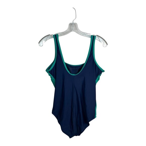Lands' End Fully Lined Scoop Neck One-Piece Swimsuit Navy/Green Athletic M - Picture 3 of 8